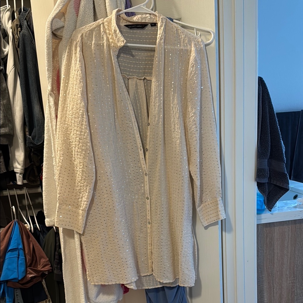 Colleen Lopez Cream Sequin Swim Coverup